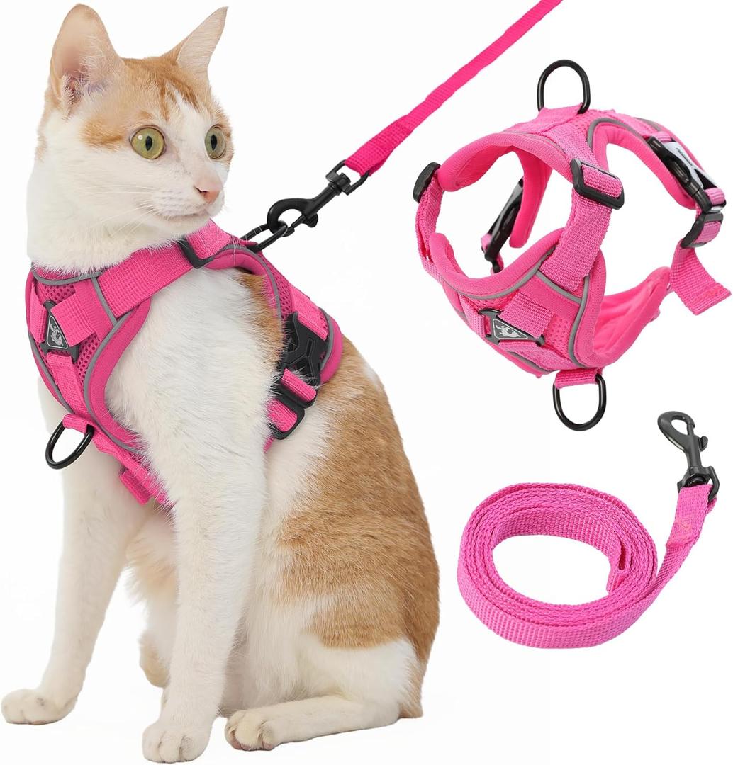 Cat Harness and Leash, Reflective Cat Harness Escape Proof for Walking, Adjustable Kitten Harness and Leash Set, 4 Buckles Easy Control Breathable Cat Vest Harness for All Types of Cats (Hot Pink)
