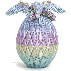 3D Printed Flying Dragon Egg - 7" Winged Dragon in Diamond Easter Eggs, Flexible Crystal Animal Inside, Mystery 3D Gift, Desk Decoration, Fidget Toy (M Rainbow)