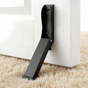 Foldable Kickdown Door Stopper Heavy Duty Tall Door Stop Kick Down Holder for Bottom of Door, Wall Protector for Gaps Under 10cm, No Bending Operation, Black (1 Pack)