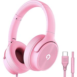 USB C Wired Over-Ear Headphones with Mic, Hi-Fi Stereo Sound, Noise-Isolating Ear Cups, Comfortable Fit for iPhone15/16, Samsung Galaxy S24/S23, Type-C Phones & Tablets (Pink)
