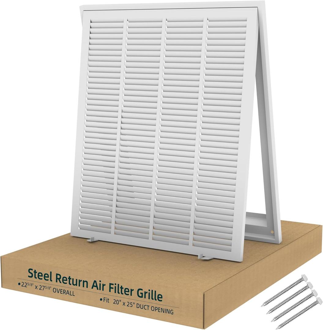 Fancat Return Air Filter Grille for 20x25 Ducts, Steel Air Vent Cover with Removable Door for 1" Filters | Fits Sidewall & Ceiling | Outer Size: 22 5/8" W x 27 5/8" H