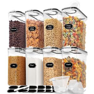 Skroam 8PCS Cereal Containers Storage [4L/135.2 oz], Airtight Food Storage Containers with Pour Spout for Kitchen & Pantry Organization Storage, Plastic Cereal Dispensers, Measuring Cup & 20 Labels