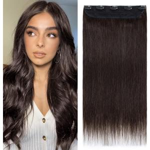 Natural Hair Extension One Band A 5 Clips 10 Inches/25 cm Natural Invisible Hair Extension Single Clip Thick 2 Dark Brown