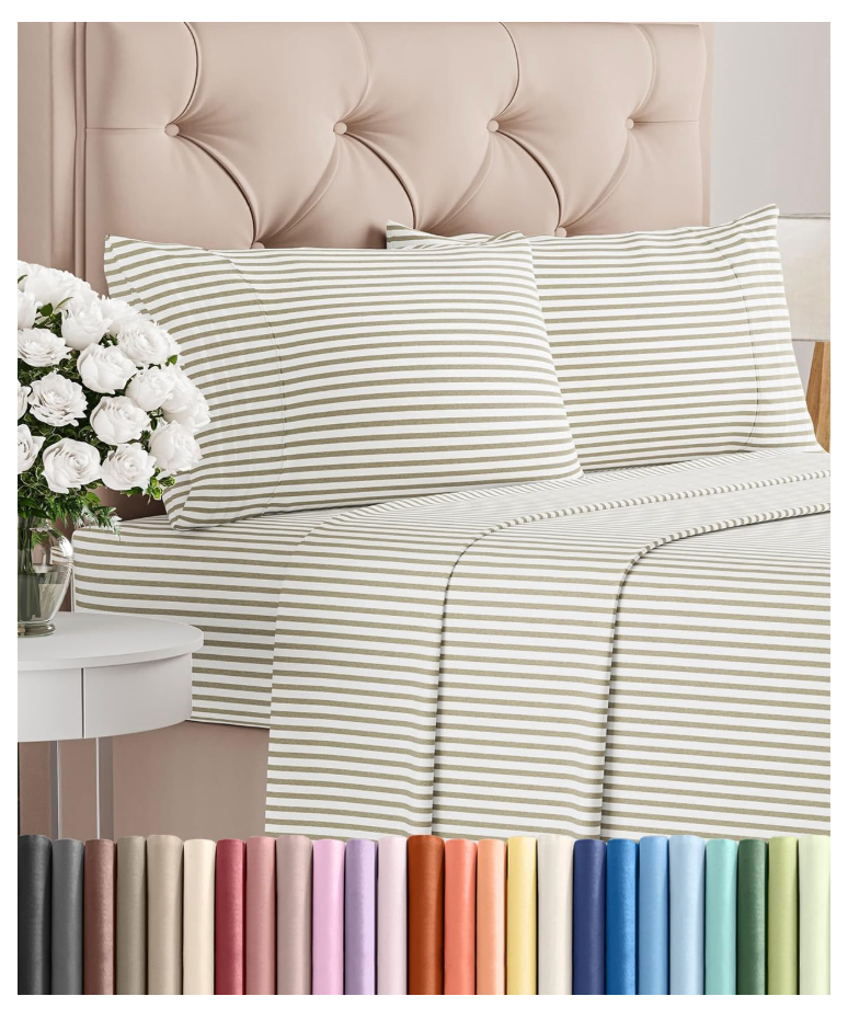 Queen Size 4 Piece Sheet Set - Comfy Breathable & Cooling Bed Sheets Set - Hotel Luxury Bedding for Women, Men, Kids, Teens, Boys & Girls - Deep Pockets and Wrinkle Free - Oeko-Tex - Beige Stripes 2