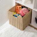 TAIMEI&G02 12x12x12inch Plastic Wicker Cube Baskets Large Square Foldable Handwoven Laundry Organizer Set of 4, Beige