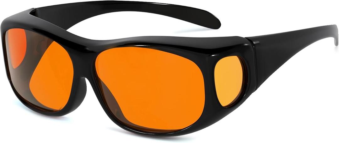 Eyekepper 100% Blue Light Reduction,Huge Fitover Anti-Blue Blocking Computer Eyeglasses with Extra Amber Lenses, Black (1806-black-100% Blue Light Blocking, 0.0 x)