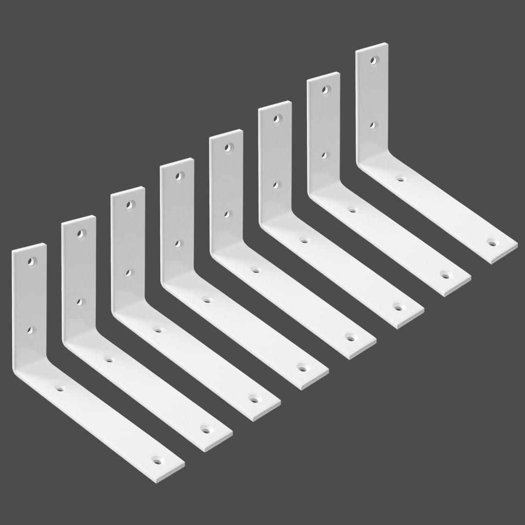 WINKER Shelf Bracket 8 Pack 5" Lx4 Hx1.5 W 5mm Thick Heavy Duty White 5 Inch Metal Iron L Brackets for Wall Shelves