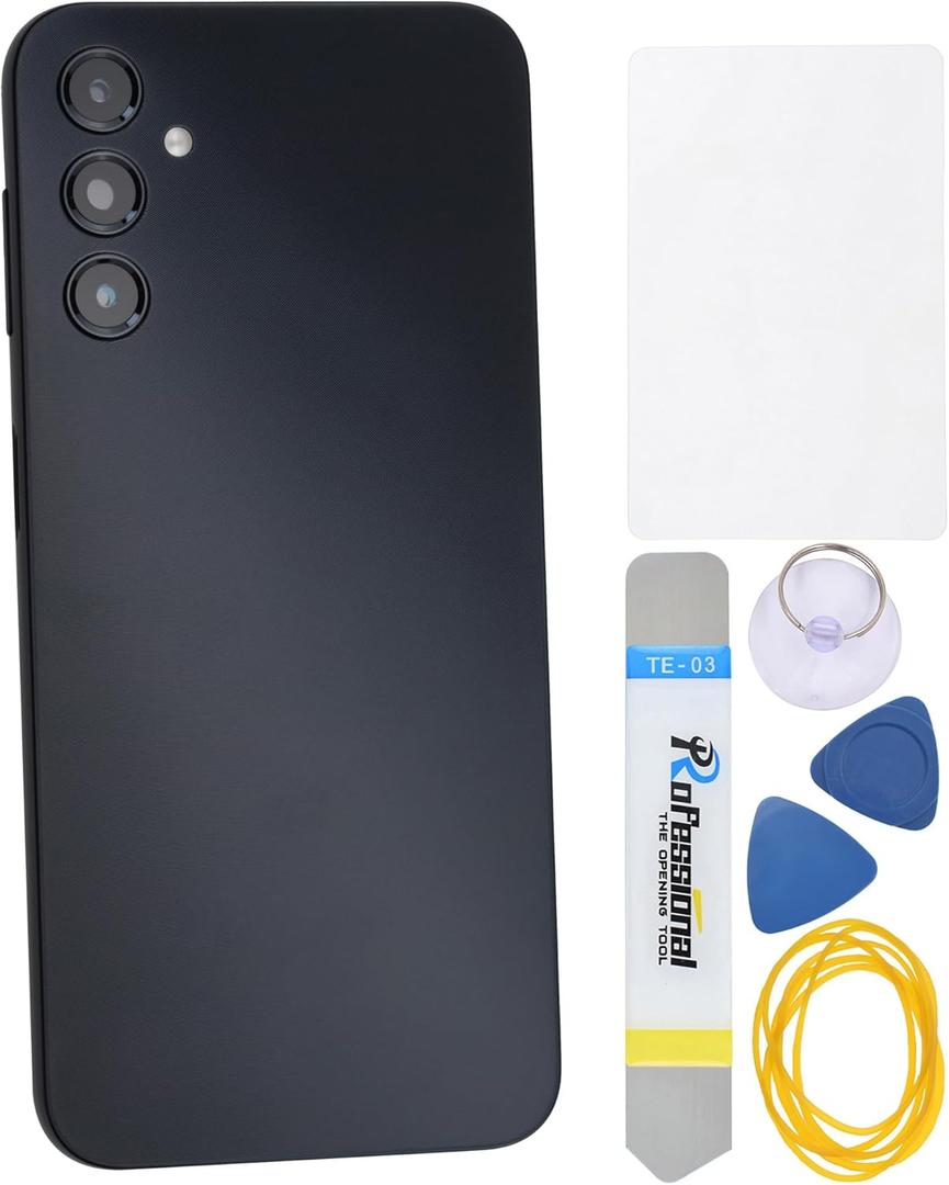 Black Plastic Back Cover Replacement for Samsung Galaxy A14 5G SM-A146B SM-A146P Rear Camera's Frame and Glass Cover Volume Button and Installation Instruction Tool Kit are Include