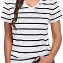 LilyCoco Womens Striped T Shirt V Neck Casual Summer Short Sleeve Top White X-Large