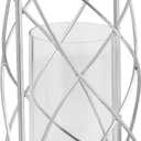 Sculptural Metal Hurricane Candle Holder for Table Centerpiece - Decorative Pillar Candlestick Holder for Home Decor Accents - Elegant Candle Stand for Entryway or Any Occasion - 13", Silver