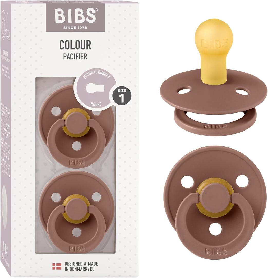Bibs Pacifiers Color Collection, Set of 2 BPA-Free Latex Pacifiers Made in Europe, Round Nipple Baby Pacifier. (6+ Month (Pack of 2), Woodchuck)