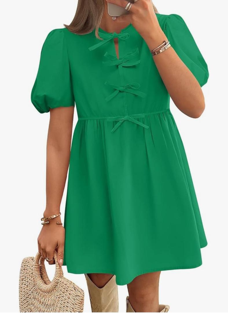 ZESICA Women's Summer Short Sleeve Tie Front Mini Dress Cute Babydoll Ruffle Pleated A Line Tunic Dresses Size Small ZESICA Women's Summer Short Sleeve Tie Front Mini Dress Cute Babydoll Ruffle Pleated A Line Tunic Dresses Size Small