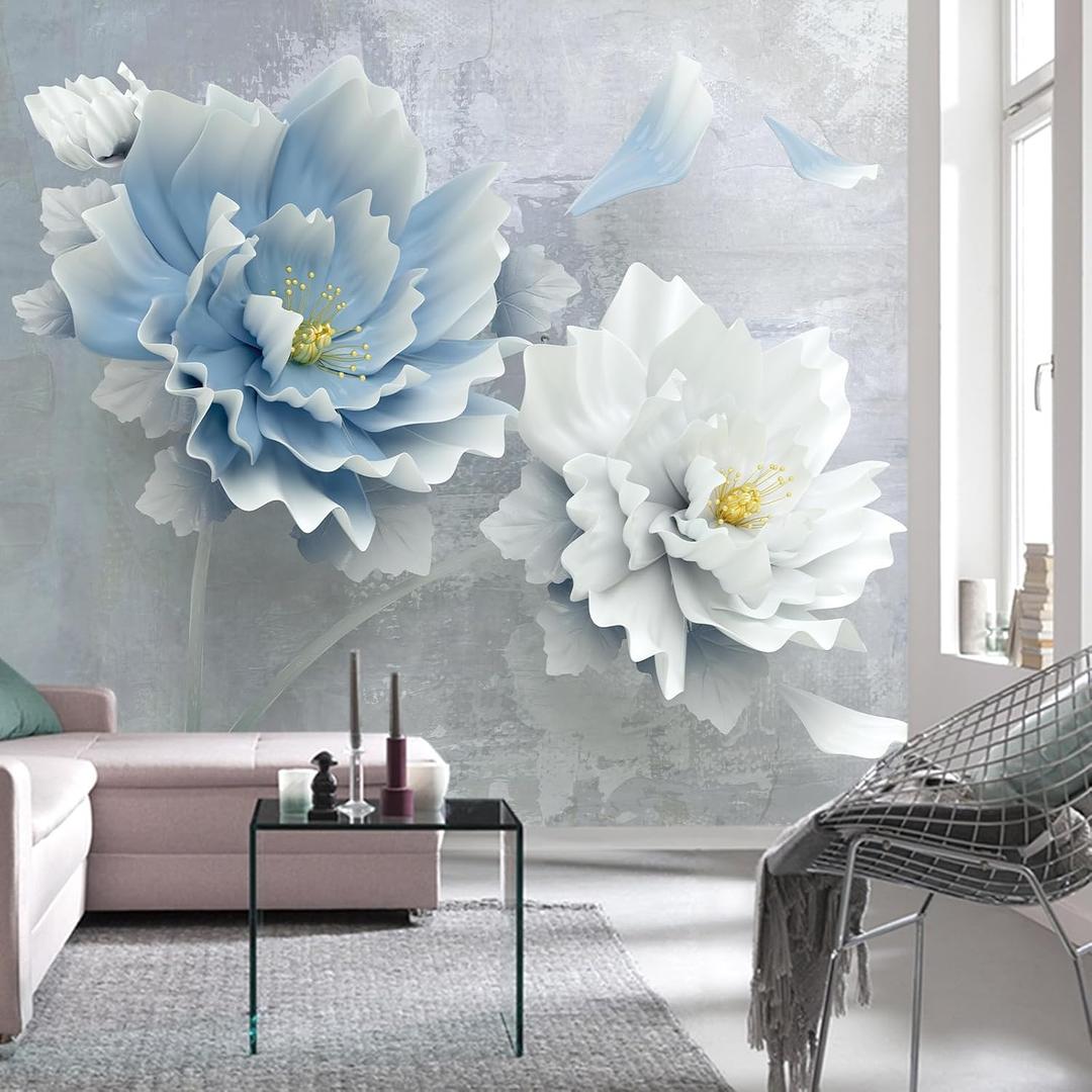 3D Blue Floral Wallpaper Vintage Background Wall Mural for Bedroom