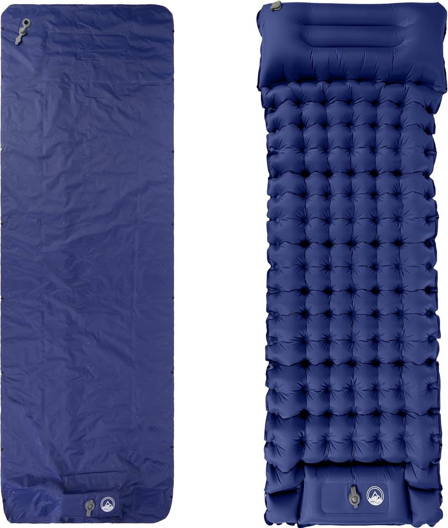 Wakeman Sleeping Pad for Camping - Inflatable Mat with Built-in Foot Pump - Waterproof Camp Mattress - Camping Gear Must Haves Outdoors (Blue)