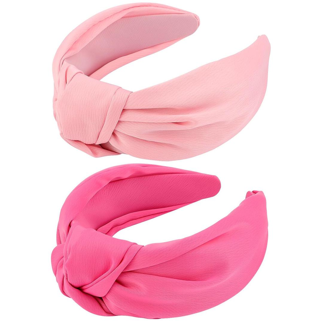 VELSCRUN Headbands, 2 Pcs Wide Knotted Hairbands for Women in Pink and Red, Satin Hair Accessories for Washing Face, Hairbands for Women, Hairband Gifts for Women Girls