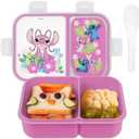 Disney Bento Box Leak-Proof Kids Lunch Box with Divided Compartments & Detachable Spork - Mickey & Minnie, Stitch, & Winnie the Pooh BPA Free Toddler Bento Box (Medium, Stitch & Angel Light Fuchsia)