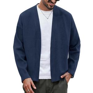 Mens Knit Cardigan Loose-Fit Shawl Collar Open Front Casual Vintage Sweater (Navy, XL)