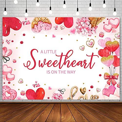 AIBIIN 7x5ft Sweetheart Baby Shower Backdrop for Girl Blush Pink Floral Donuts Red Hearts A Little Sweetheart is On The Way Photography Background Party Decorations Supplies Photo Shoot Studio Props
