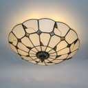 16 Inch Tiffany Style Stained Glass Ceiling Light Tiffany Flush Mount Ceiling Light Vintage Chandeliers Pendent Light Lighting Fixture Lamps (16 Inch Leaf White)