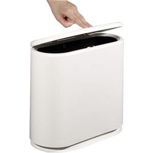 KLGO 2.4 Gallon Slim Plastic Trash Can Wastebasket,10 Liter Rectangular Double Barrel Garbage Container Bin for Bathroom,Bedroom, Kitchen and Office,Removable Liner Bucket,White