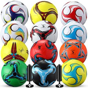 12 Pcs Bulk Soccer Balls with 2 Pump Official Size Deflated Soccer Ball Football for Indoor Outdoor Game Sports Training Back to School Teens Adult Players Birthday Gift 
Size 5, Whirlwind Style)