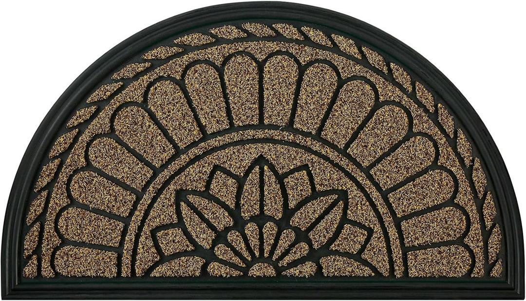 Mibao Half Round Door Mat, Non-Slip Welcome Entrance Way Mat, Durable Rubber Door Mats, Low-Profile Heavy Duty Doormat, Half Circle Mats for Garage, Patio, High Traffic Areas, 18" x 30", Beige&Brown