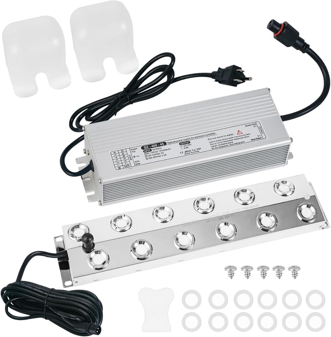 Upgrade Mist Maker Fogger 12 Heads (9000ml/H),Ultrasonic Fogger Humidifier with FloatsNo need to add water,110V 400W Power Water Proof Ultrasonic Mister,for Halloween Atmosphere,Preserva