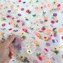 51 inches x 1 Yard Colorful Floral Embroidery Tulle Lace Fabric
