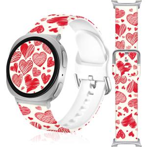 Valentines Day Watch Bands Compatible with Samsung Galaxy Watch 8 40mm 44mm /8 Classic 46mm (22mm Pattern Silicone Strap with Stainless Steel Adapter) Red Heart 20mm