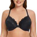MELENECA Women's Front Closure Plus Size Underwire Racerback Bra (Black) 46F