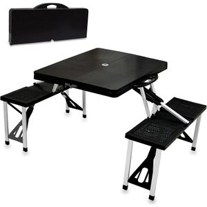 PICNIC TIME Folding Picnic Table, Camping Table, Outdoor Table with Umbrella Hole (Black)