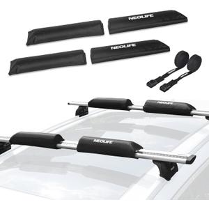 Soft Roof Rack Pads with Two 15 Ft Tie Down Straps for Surfboard, SUP Paddleboard, Snowboard, 28/34inch (Pair) (Black)