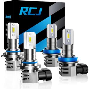RCJ 9005/HB3 H11/H8/H9 Fog Bulbs Combo, 6000K Cool White with Cooling Fan, Plug-N-Play, Pack of 4