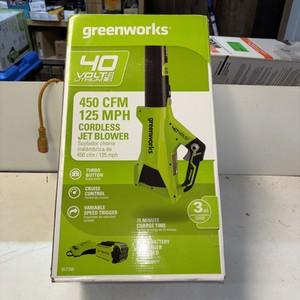 Greenworks 40V 125 Mph - 450 Cfm Cordless Jet Blower, 2.0 Ah Battery and Charger Included BLF346