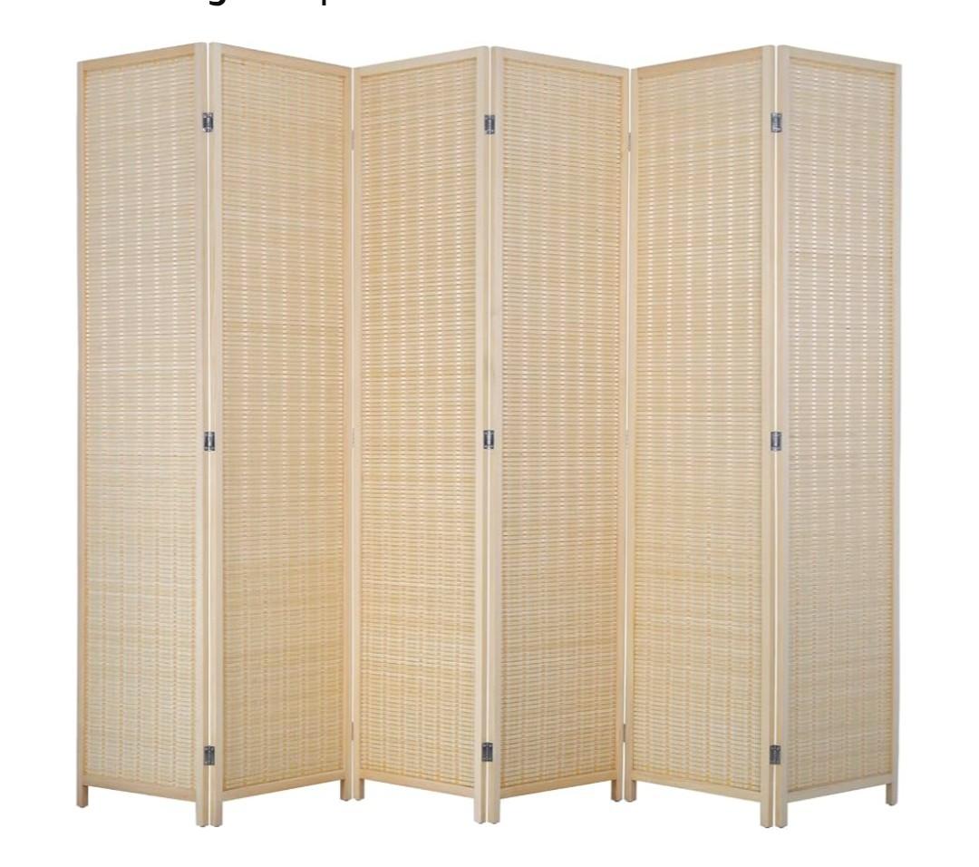 FDW 6-Panel Folding Room Divider | 6ft, Natural | Light & Portable
Bamboo Divider with Woven Mesh | Easy to Move Privacy Screen | For Space Separation, Living Room, Bedroom, Office