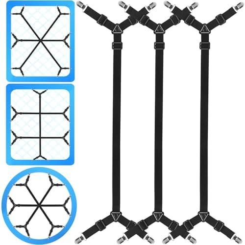 Tuyeabc Bed Sheet Holder Straps, 3 PCS/ 12 Ways, Adjustable Crisscross Bed Sheet Clips, Elastic Bands Suspenders Keeping Fitted Bedsheet in Place for Twin Queen King Mattress, Bed Sheet Fasteners