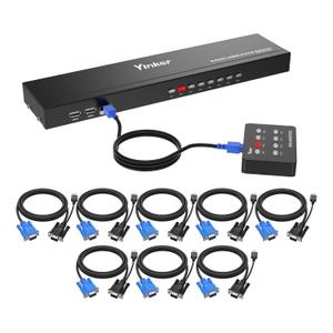 VGA KVM 8 Port Rackmount Switch + 8 KVM Cables + 4 USB Hubs + Wired Desktop Selector + Rack Mount Ears