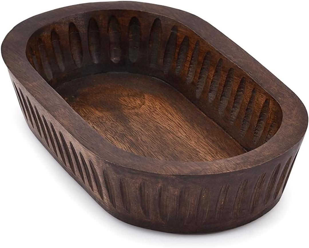 Samhita Mango Wood Decorative Bowls for Home Decor, Decorative Long Wooden Bowl for Table Centerpiece (10" x 6" x 2")
