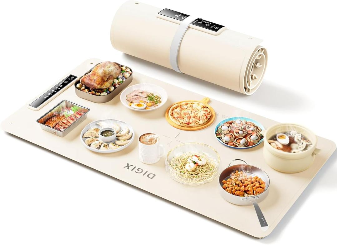 DIGIX Food Warming Mat Extra Large, XXL 36"x16", Warming Mat For Food, Food Warmer Chafing Dishes, Portable Food Warmers Trays for Parties Buffet, 4 Level Temp, 3 Timer Settings (Beige)