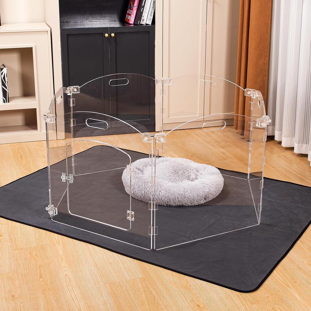 Dog Playpen OR Extra Wide 144" House Dog Gates 2-in-1 – Foldable 6 Panel Acrylic Indoor Fence, Clear Pet Gate with Door, 24" Tall Freestanding Play Pen for Puppy Small to Medium Dogs