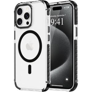 Magnetic for iPhone 15 Pro Max Case, Compatible with Magsafe, Bumper Protective Cover, Slim Shockproof Anti-Scratch Transparent Men Women Phone Case for iPhone 15 Pro Max 6.7", Clear Black