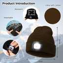 LED Beanie Hat with Light, Headlamp Beanie Cap Unisex Winter Warm Knit Night Light Hat, Knit Beanie Gifts for Men Women Kid (Coffee)