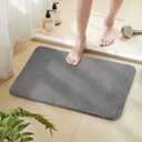 TECHMILLY U Shaped Super Soft Shaggy Bathroom Rugs, Absorbent Thick Non Slip Microfiber Toilet Rugs, Quick Dry Machine Washable Bath Mat for Bathroom Floor, Bathtub and Shower 24"x20" Grey