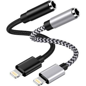 3.5mm to Lightning Adapter, Apple Dongle Jack Converter for Aux Cable Wire [Mfi Certified]2pack Male to Female Headphones/Earbuds Ox Connector for iPhone 14 Pro Max 13 12 11 XR XS SE 8 Plus iPad iPod (Black, White)