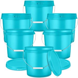 Ziliny 6 Pack 2 Gallon Plastic Bucket with Lid Heavy Duty Pail with Metal Handle Reusable Small Multipurpose Paint Buckets Container for Food Storage(Sky Blue)