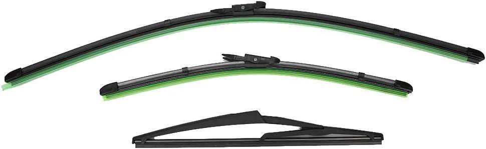 3 Piece Front and Rear Windshield Wiper Blades Set 6754 Size Compatible with Grande Punto 199 Auto Replacement Parts for Clear Visibility in Rain Snow and Weather Conditions