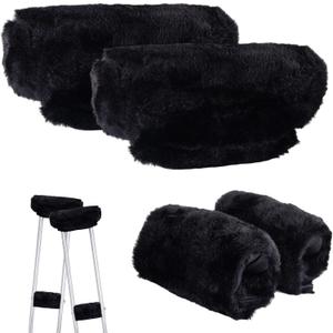 Crutches Padding Universal Crutch Pads for Armpits and Hand Grips, Fluffy Crutches Padding, Ultra-Soft Breathable Crutch Pads,Underarm Crutch Covers Sets,Accessories for Crutches Pads for Armpits (Black)