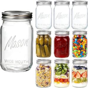 WELLIFE Wide Mouth Mason Jars, 12 Pack Mason Jars 32 oz for Pickling, Canning, Fermenting and Food Storage, Microwave & Dishwasher Safe