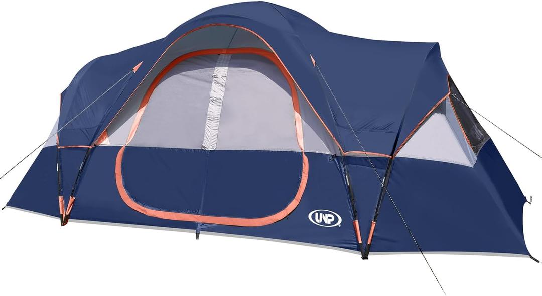 UNP Camping Tent 10-Person-Family Tents, Parties, Music Festival Tent, Big, Easy Up, 5 Large Mesh Windows, Double Layer, 2 Room, Waterproof, Weather Resistant, 18ft x 9ft x78in (Navy Blue)