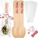100 Set Christmas Wooden Spoons Hot Cocoa Chocolate Marshmallow Bar Stirring Spoons Chocolate with Tag Bag Rope Gift for Cake Candy Baking(Merry Xmas,Trendy)